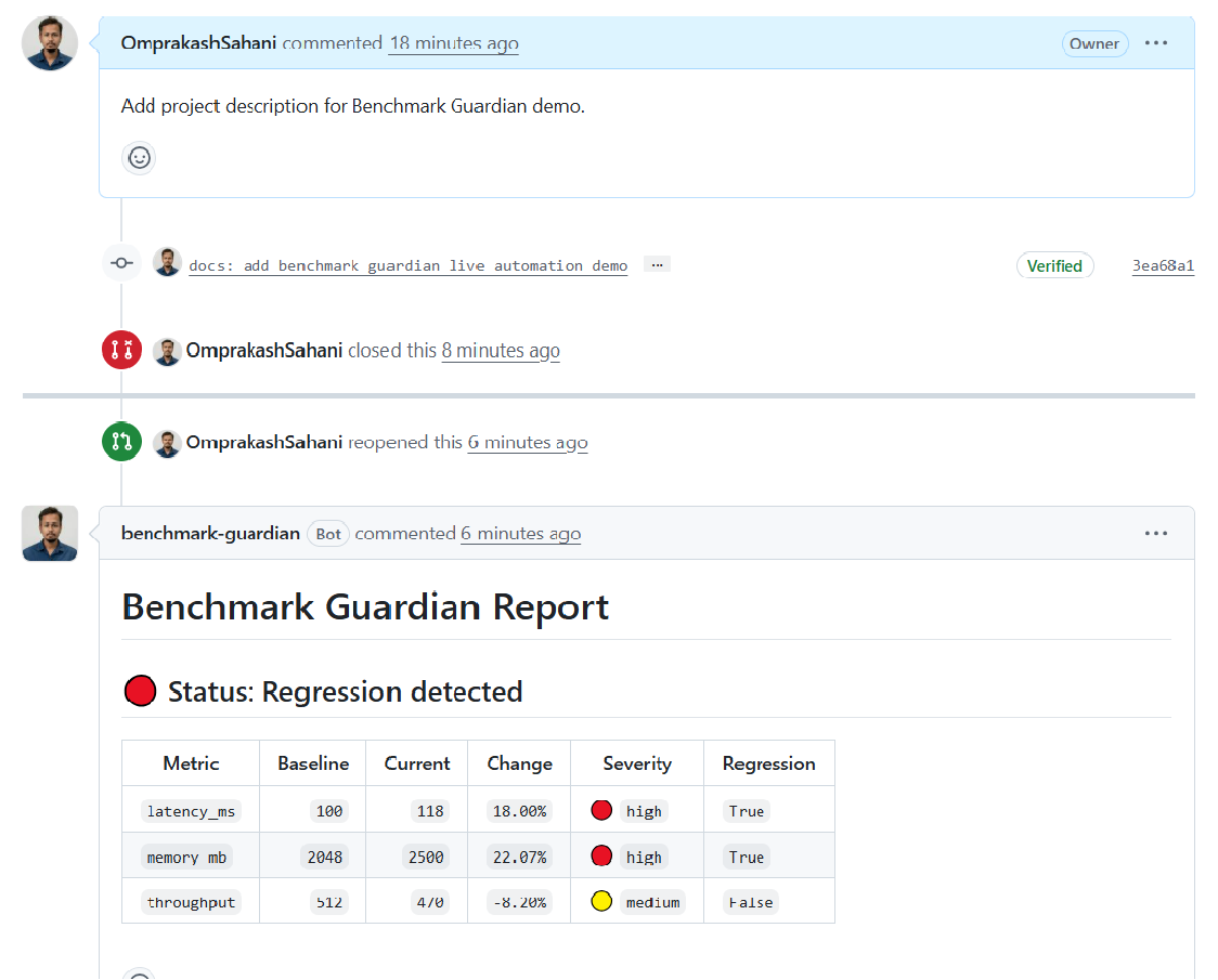 Benchmark Guardian PR comment demo